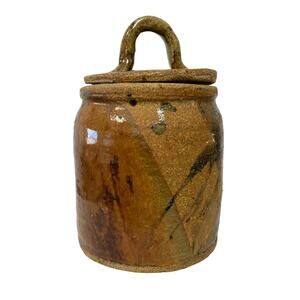 Vintage Stoneware Rustic Lidded Decorative Canister Jar